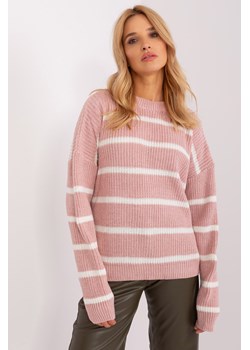 Różowo-biały sweter oversize w paski z domieszką wełny ze sklepu 5.10.15 w kategorii Swetry damskie - zdjęcie 169728274