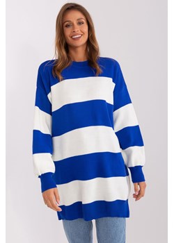 Kobaltowo-ecu długi sweter oversize w paski ze sklepu 5.10.15 w kategorii Swetry damskie - zdjęcie 169728352