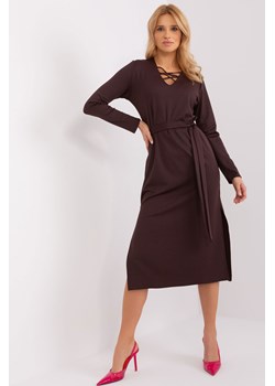 Ciemnobrązowa sukienka ze sznurowanym dekoltem ze sklepu 5.10.15 w kategorii Sukienki - zdjęcie 169728354