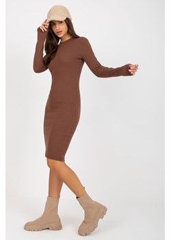 Ciemnobrązowa dopasowana sukienka basic w prążki z długim rękawem ze sklepu 5.10.15 w kategorii Sukienki - zdjęcie 169728513