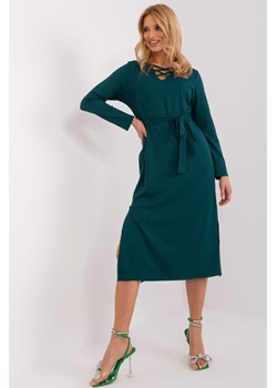 Zielona sukienka z długim rękawem - midi ze sklepu 5.10.15 w kategorii Sukienki - zdjęcie 169728521
