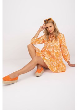 Sukienka damska krótka z rękawem 7/8 pomarańczowa ze sklepu 5.10.15 w kategorii Sukienki - zdjęcie 169728592