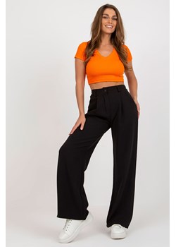 Czarne szerokie spodnie garniturowe z kieszeniami ze sklepu 5.10.15 w kategorii Spodnie damskie - zdjęcie 169728710