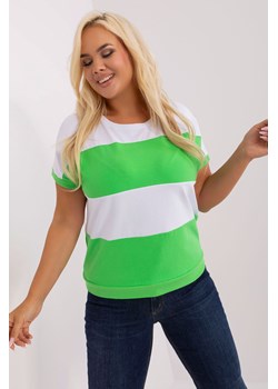 Biało-zielona bluzka damska plus size z krótkim rękawem ze sklepu 5.10.15 w kategorii Bluzki damskie - zdjęcie 169729012