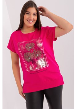 Fuksjowy t-shirt damski z motywem roślinnym plus size - RELEVANCE ze sklepu 5.10.15 w kategorii Bluzki damskie - zdjęcie 169729102