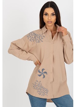 Beżowa damska koszula oversize z haftem ze sklepu 5.10.15 w kategorii Koszule damskie - zdjęcie 169729144