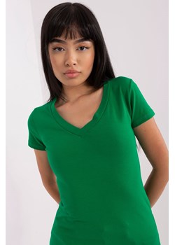Zielony t-shirt basic z dekoltem w serek ze sklepu 5.10.15 w kategorii Bluzki damskie - zdjęcie 169729241