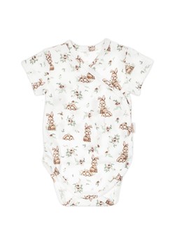 Body bawełniane kopertowe dziewczęce z krótkim rękawem kremowe ze sklepu 5.10.15 w kategorii Body niemowlęce - zdjęcie 169729362