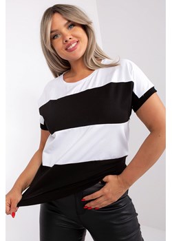 Ecru-czarna bluzka damska plus size z krótkim rękawem ze sklepu 5.10.15 w kategorii Bluzki damskie - zdjęcie 169729514