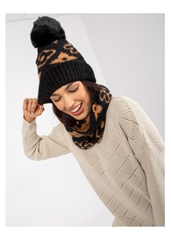 Czarno-camelowa damska czapka zimowa z pomponem ze sklepu 5.10.15 w kategorii Czapki zimowe damskie - zdjęcie 169729620