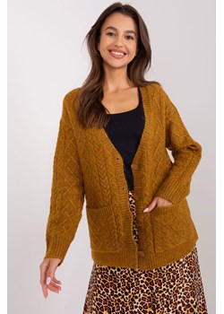 Sweter rozpinany w warkocze z kieszeniami ciemny żółty ze sklepu 5.10.15 w kategorii Swetry damskie - zdjęcie 169729630
