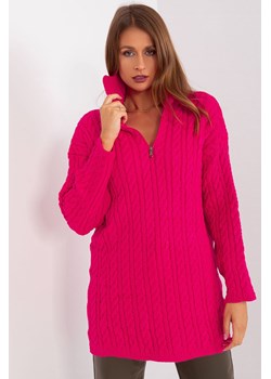 Długi sweter z warkoczami i suwakiem fuksjowy ze sklepu 5.10.15 w kategorii Swetry damskie - zdjęcie 169729684