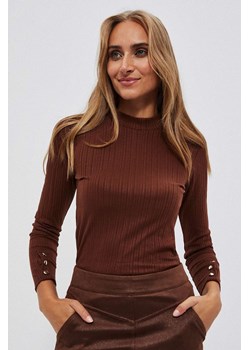 Brązowa bluzka damska prążkowana z długim rękawem ze sklepu 5.10.15 w kategorii Bluzki damskie - zdjęcie 169729894