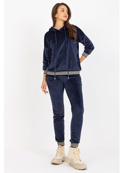 Granatowy damski komplet welurowy ze spodniami ze sklepu 5.10.15 w kategorii Dresy damskie - zdjęcie 169730163