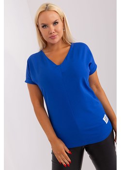 Kobaltowa bluzka plus size basic z bawełny ze sklepu 5.10.15 w kategorii Bluzki damskie - zdjęcie 169730204