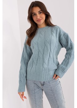 Miętowy sweter z warkoczami i okrągłym dekoltem ze sklepu 5.10.15 w kategorii Swetry damskie - zdjęcie 169730352
