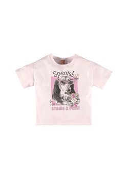 Różowy bawełniana t-shirt dziewczęcy z nadrukiem ze sklepu 5.10.15 w kategorii Bluzki dziewczęce - zdjęcie 169730502
