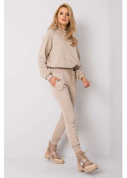 BASIC Komplet dresowy damski - bluza z kapturem + spodnie - beżowy ze sklepu 5.10.15 w kategorii Dresy damskie - zdjęcie 169730662