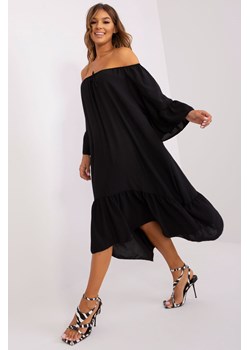 Czarna sukienka z falbaną i szerokim rękawem ze sklepu 5.10.15 w kategorii Sukienki - zdjęcie 169730673
