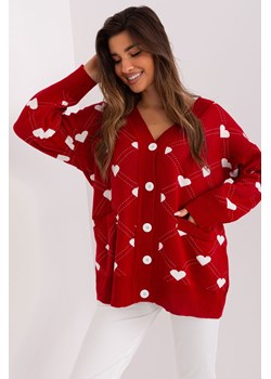 Ciemnoczerwony luźny sweter rozpinany z kieszeniami ze sklepu 5.10.15 w kategorii Swetry damskie - zdjęcie 169730764