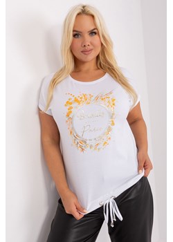 Biało pomarańczowa damska bluzka plus size z troczkami ze sklepu 5.10.15 w kategorii Bluzki damskie - zdjęcie 169731152