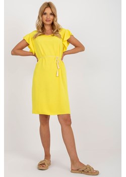 Żółta sukienka na co dzień z falbankami przy rękawach ze sklepu 5.10.15 w kategorii Sukienki - zdjęcie 169731431