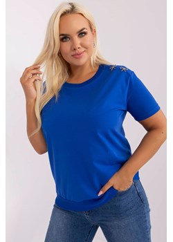 Kobaltowa bluzka plus size z krótkim rękawem ze sklepu 5.10.15 w kategorii Bluzki damskie - zdjęcie 169732012