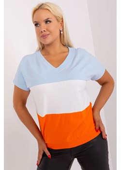Jasnoniebiesko-pomarańczowa bluzka damska plus size w paski ze sklepu 5.10.15 w kategorii Bluzki damskie - zdjęcie 169732194