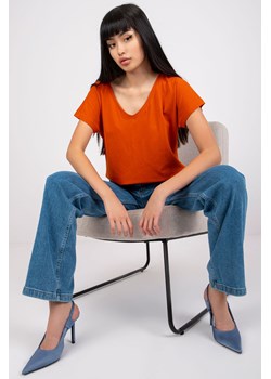 Bawełniany t-shirt damski - pomarańczowy ze sklepu 5.10.15 w kategorii Bluzki damskie - zdjęcie 169732321
