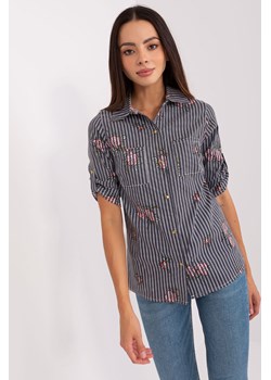 Granatowa rozpinana koszula z nadrukiem ze sklepu 5.10.15 w kategorii Koszule damskie - zdjęcie 169732362