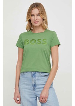 BOSS t-shirt bawełniany damski kolor zielony ze sklepu ANSWEAR.com w kategorii Bluzki damskie - zdjęcie 169736163