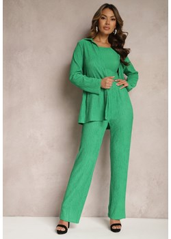 Zielony 3-częściowy Plisowany Komplet z Topem Koszulą i Spodniami Vinett ze sklepu Renee odzież w kategorii Komplety i garnitury damskie - zdjęcie 169736552