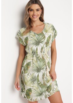 Zielona Sukienka Mini we Florystyczny Print z Plecionym Paskiem z Chwostami Axantia ze sklepu Born2be Odzież w kategorii Sukienki - zdjęcie 169736790