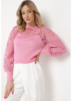 Różowy Sweter z Długim Koronkowym Rękawem Vintta ze sklepu Born2be Odzież w kategorii Swetry damskie - zdjęcie 169737021