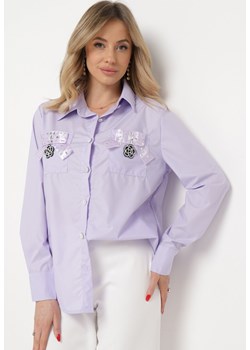 Fioletowa Koszula na Biżuteryjne Guziki ze Zdobionymi Kieszeniami Nerlla ze sklepu Born2be Odzież w kategorii Koszule damskie - zdjęcie 169737103
