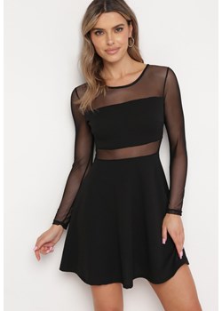 Czarna Rozkloszowana Sukienka Mini ze Wstawkami z Siateczki Olessea ze sklepu Born2be Odzież w kategorii Sukienki - zdjęcie 169737131