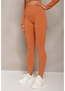 Pomarańczowe Prążkowane Legginsy z Wysokim Stanem Amokka ze sklepu Renee odzież w kategorii Spodnie damskie - zdjęcie 169741432