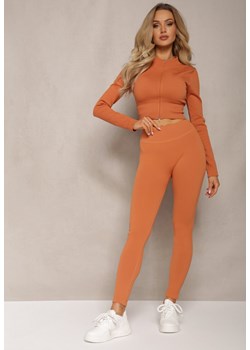 Pomarańczowe Prążkowane Legginsy z Wysokim Stanem Amokka ze sklepu Renee odzież w kategorii Spodnie damskie - zdjęcie 169741434