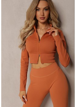 Pomarańczowa Prążkowana Bluza o Krótkim Fasonie Dwoma Suwakami Aloue ze sklepu Renee odzież w kategorii Bluzy damskie - zdjęcie 169741474