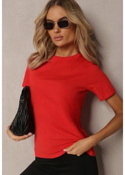 Czerwony Klasyczny T-shirt z Bawełny o Gładkim Wykończeniu Fioralla ze sklepu Renee odzież w kategorii Bluzki damskie - zdjęcie 169741634