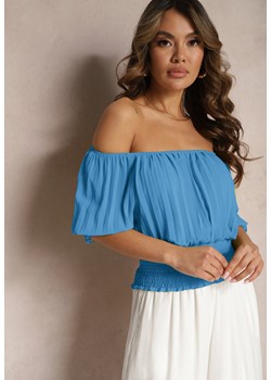 Niebieska Bluzka Hiszpanka z Marszczeniami Nuinama ze sklepu Renee odzież w kategorii Bluzki damskie - zdjęcie 169741882