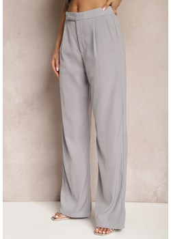 Szare Szerokie Spodnie z Zapięciem na Haczyk Brutris ze sklepu Renee odzież w kategorii Spodnie damskie - zdjęcie 169741900