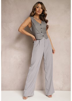 Szare Szerokie Spodnie z Zapięciem na Haczyk Brutris ze sklepu Renee odzież w kategorii Spodnie damskie - zdjęcie 169741902