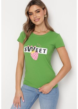 Zielona Bawełniana Bluzka z Nadrukiem i Napisem Vemassa ze sklepu Born2be Odzież w kategorii Bluzki damskie - zdjęcie 169746512