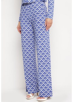 Granatowe Szerokie Spodnie w Drobny Print z Kieszeniami Rosenta ze sklepu Born2be Odzież w kategorii Spodnie damskie - zdjęcie 169746651