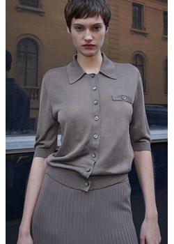 H & M - Rozpinany top z kołnierzykiem - Szary ze sklepu H&M w kategorii Bluzki damskie - zdjęcie 169748951