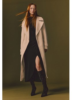 H & M - Płaszcz z diagonalu z wiązanym paskiem - Beżowy ze sklepu H&M w kategorii Płaszcze damskie - zdjęcie 169749000