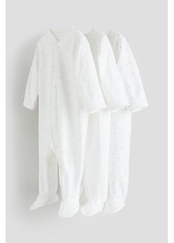 H & M - Piżama jednoczęściowa z pełnymi stópkami 3-pak - Biały ze sklepu H&M w kategorii Pajacyki - zdjęcie 169749072