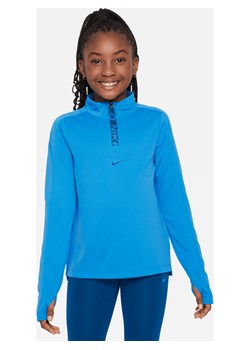 Dziewczęca koszulka z długim rękawem i zamkiem 1/2 Dri-FIT Nike Pro - Niebieski ze sklepu Nike poland w kategorii Bluzki dziewczęce - zdjęcie 169756883