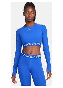 Damska koszulka o skróconym kroju z długim rękawem Dri-FIT Nike Pro - Niebieski ze sklepu Nike poland w kategorii Bluzki damskie - zdjęcie 169757124